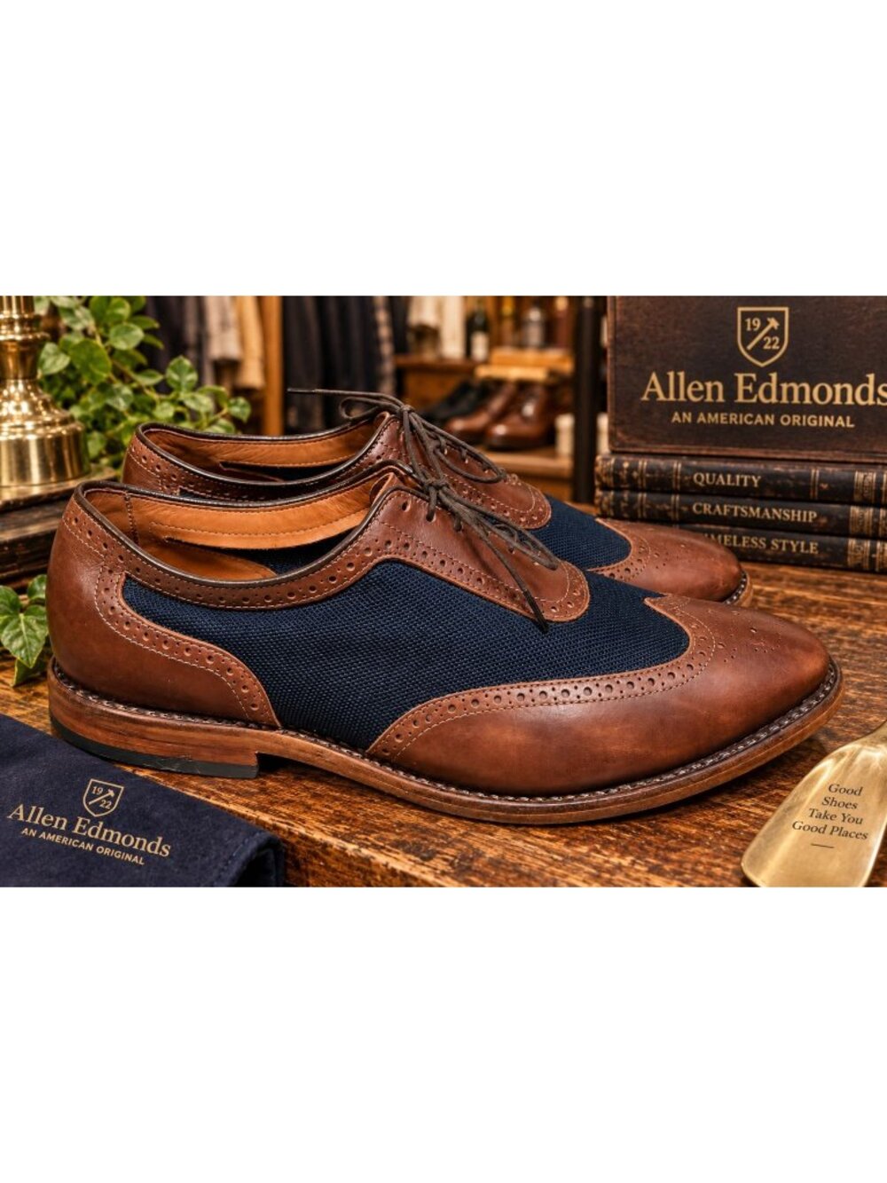 Allen Edmonds Strawfut Brown Leather & Ventilated Mesh Shoed Wing Tip 11.5